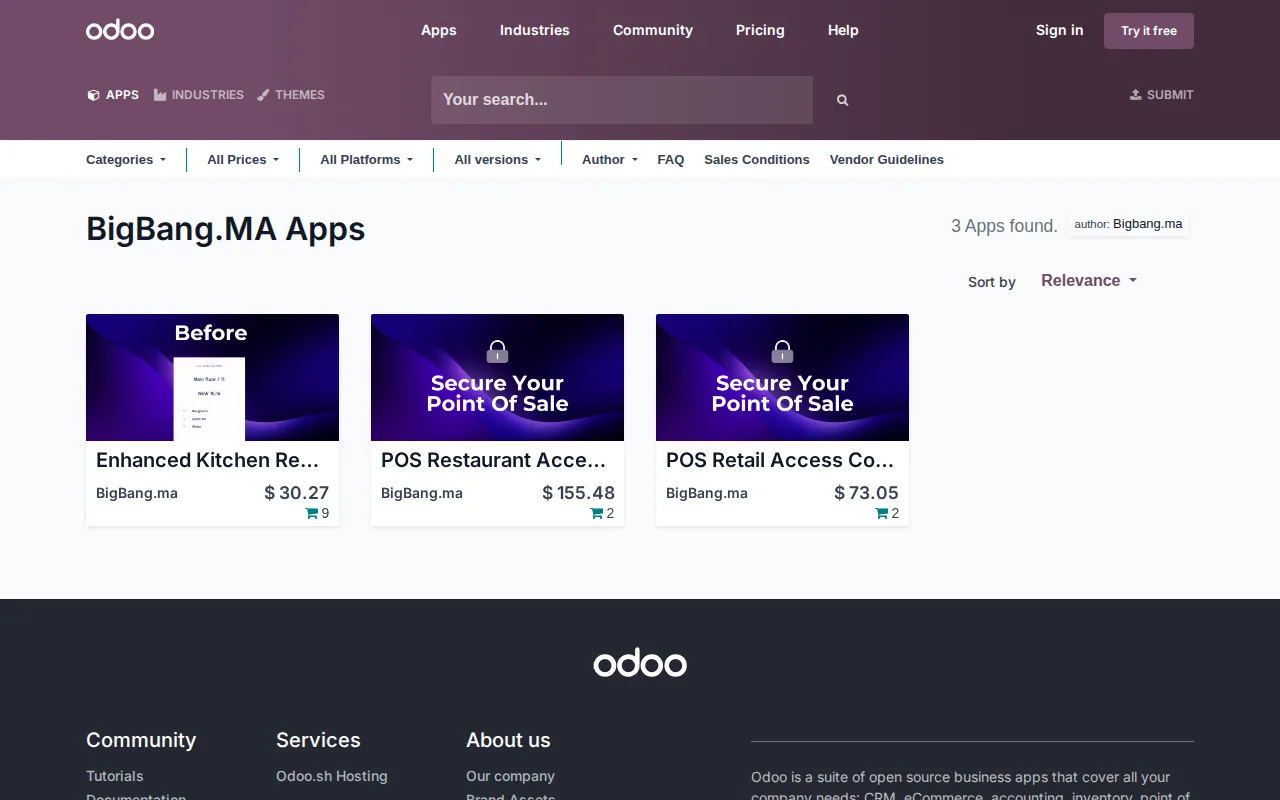 Odoo POS modules, screenshot